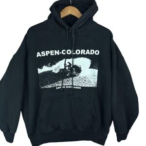 John Galt Aspen Colorado Highlands Ski Graphic Hoodie L/XL Black